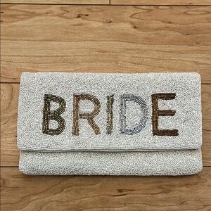 Elegant Beaded Bride Clutch - White and Brown
